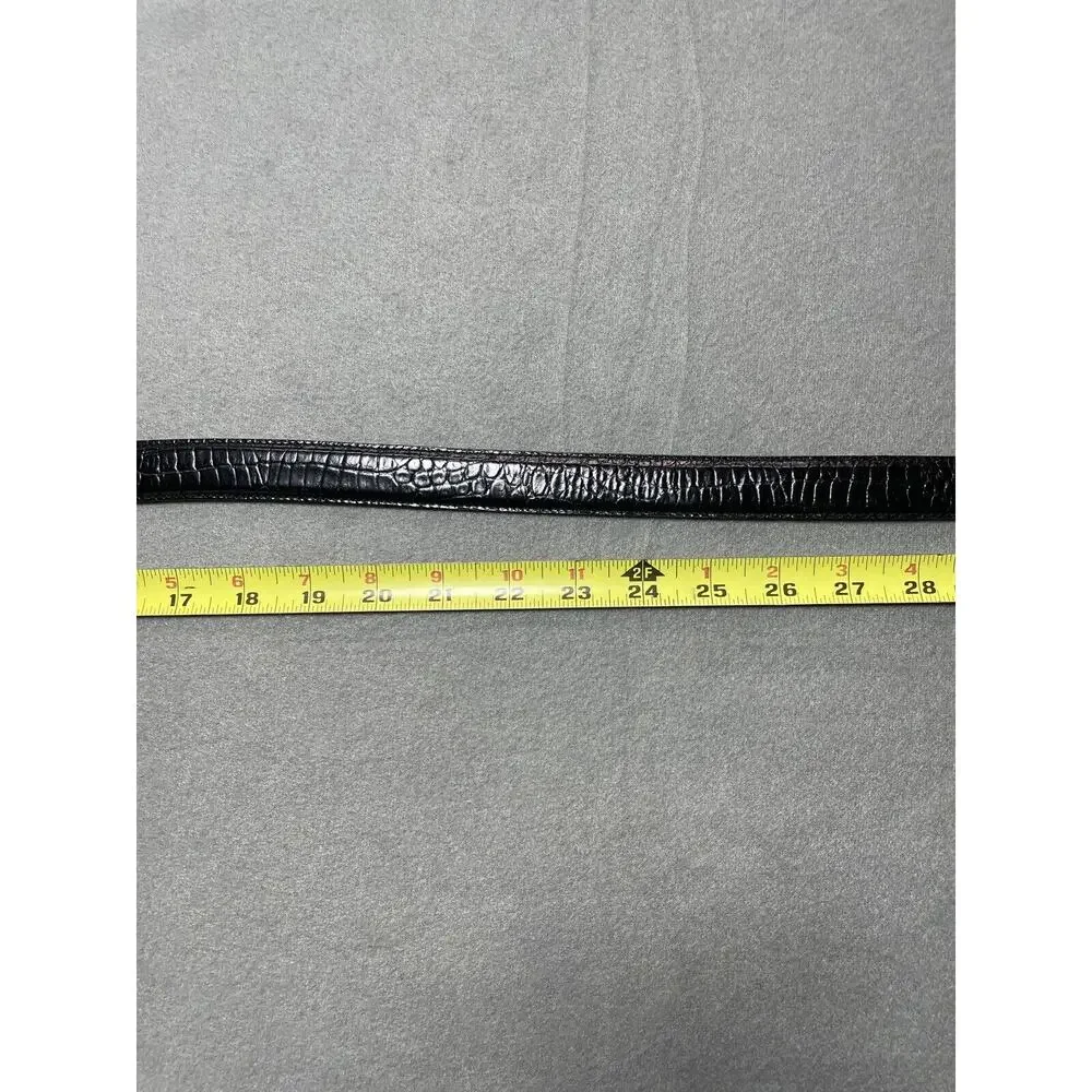 Talbots Black Leather Belt Medium Made In Italy Silver And Gold Tone Hardware‎
